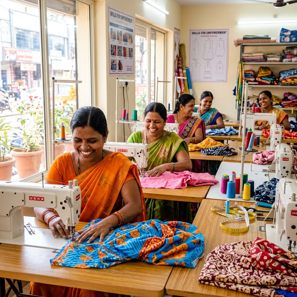 Women in self-help tailoring workshop